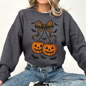 Pumpkin Coquette Bow Ghosts Halloween Retro Vintage Spooky Fall Graphic Sweatshirt — view 5