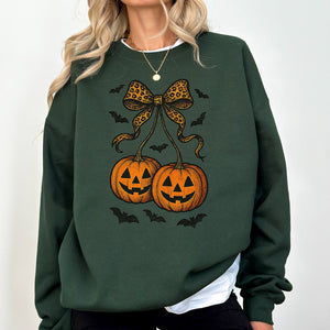Pumpkin Coquette Bow Ghosts Halloween Retro Vintage Spooky Fall Graphic Sweatshirt — view 6