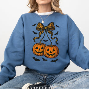 Pumpkin Coquette Bow Ghosts Halloween Retro Vintage Spooky Fall Graphic Sweatshirt — view 4