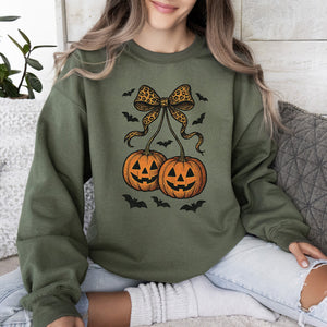 Pumpkin Coquette Bow Ghosts Halloween Retro Vintage Spooky Fall Graphic Sweatshirt — view 2