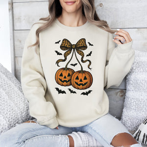 Pumpkin Coquette Bow Ghosts Halloween Retro Vintage Spooky Fall Graphic Sweatshirt — view 1