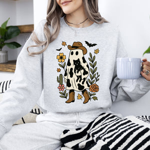 Cute Cowboy Ghost Western Halloween Retro Vintage Spooky Costume Fall Graphic Sweatshirt — view 1