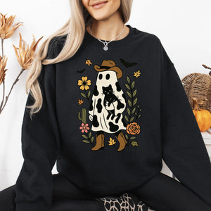 Cute Cowboy Ghost Western Halloween Retro Vintage Spooky Costume Fall Graphic Sweatshirt — view 6