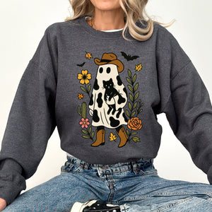 Cute Cowboy Ghost Western Halloween Retro Vintage Spooky Costume Fall Graphic Sweatshirt — view 5