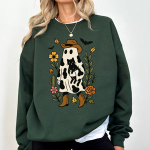 Cute Cowboy Ghost Western Halloween Retro Vintage Spooky Costume Fall Graphic Sweatshirt — view 7