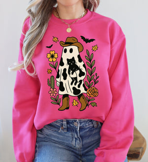Cute Cowboy Ghost Western Halloween Retro Vintage Spooky Costume Fall Graphic Sweatshirt — view 8