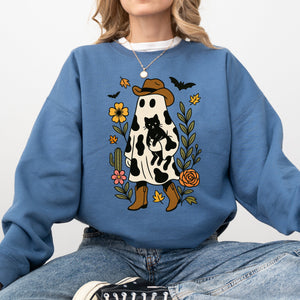 Cute Cowboy Ghost Western Halloween Retro Vintage Spooky Costume Fall Graphic Sweatshirt — view 4