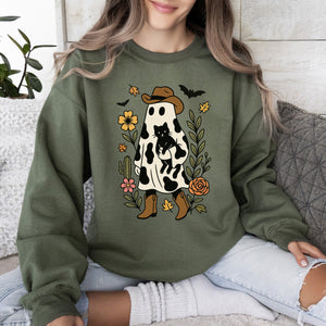 Cute Cowboy Ghost Western Halloween Retro Vintage Spooky Costume Fall Graphic Sweatshirt — view 2