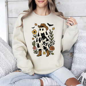 Cute Cowboy Ghost Western Halloween Retro Vintage Spooky Costume Fall Graphic Sweatshirt — view 3