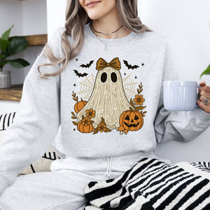 Cute Ghost Bow Coquette Bats Lace Halloween Retro Vintage Spooky Costume Fall Graphic Sweatshirt — view 3