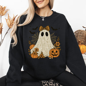 Cute Ghost Bow Coquette Bats Lace Halloween Retro Vintage Spooky Costume Fall Graphic Sweatshirt — view 6