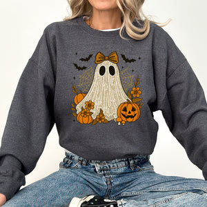 Cute Ghost Bow Coquette Bats Lace Halloween Retro Vintage Spooky Costume Fall Graphic Sweatshirt — view 4