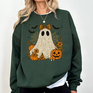 Cute Ghost Bow Coquette Bats Lace Halloween Retro Vintage Spooky Costume Fall Graphic Sweatshirt — view 7