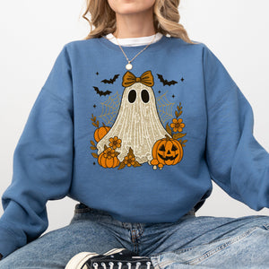 Cute Ghost Bow Coquette Bats Lace Halloween Retro Vintage Spooky Costume Fall Graphic Sweatshirt — view 5
