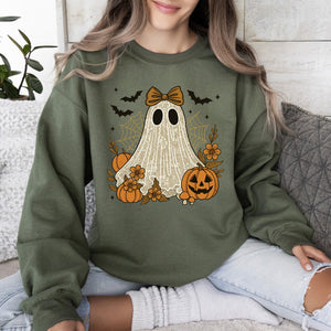Cute Ghost Bow Coquette Bats Lace Halloween Retro Vintage Spooky Costume Fall Graphic Sweatshirt — view 2