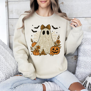 Cute Ghost Bow Coquette Bats Lace Halloween Retro Vintage Spooky Costume Fall Graphic Sweatshirt — view 1