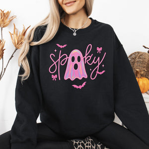 Pink Neon Ghost Halloween Retro Vintage Spooky Collector's Edition Graphic Sweatshirt — view 1