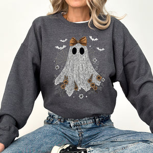 Cute Lace Ghost Bow Coquette Bats Halloween Vintage Nostalgic Cozy Retro Graphic Sweatshirt — view 2