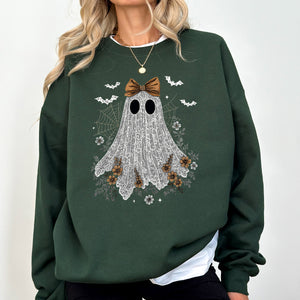 Cute Lace Ghost Bow Coquette Bats Halloween Vintage Nostalgic Cozy Retro Graphic Sweatshirt — view 3