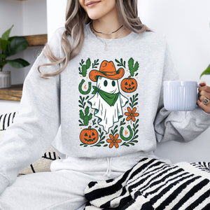 Western Ghost Cowboy Pumpkin Halloween Retro Vintage Spooky Costume Fall Graphic Sweatshirt — view 1