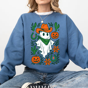 Western Ghost Cowboy Pumpkin Halloween Retro Vintage Spooky Costume Fall Graphic Sweatshirt — view 5