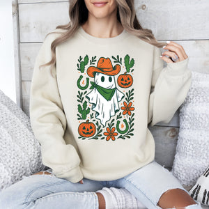 Western Ghost Cowboy Pumpkin Halloween Retro Vintage Spooky Costume Fall Graphic Sweatshirt — view 3