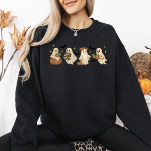 Reading Mini Ghosts Pink Neon Book Lover Halloween Retro Vintage Spooky Graphic Sweatshirt — view 8