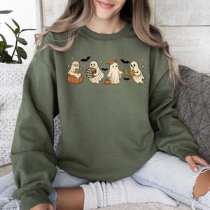Reading Mini Ghosts Pink Neon Book Lover Halloween Retro Vintage Spooky Graphic Sweatshirt — view 3