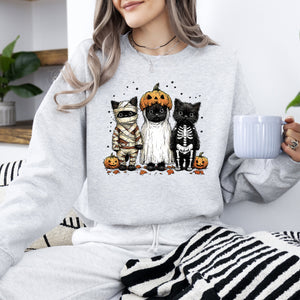Funny Halloween Cats Retro Ghost Pumpkin Vintage Nostalgic Spooky Season Graphic Sweatshirt — view 1