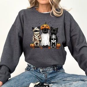 Funny Halloween Cats Retro Ghost Pumpkin Vintage Nostalgic Spooky Season Graphic Sweatshirt — view 5