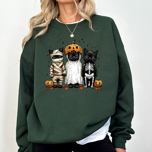Funny Halloween Cats Retro Ghost Pumpkin Vintage Nostalgic Spooky Season Graphic Sweatshirt — view 7