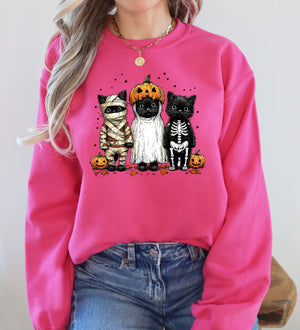 Funny Halloween Cats Retro Ghost Pumpkin Vintage Nostalgic Spooky Season Graphic Sweatshirt — view 8