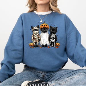 Funny Halloween Cats Retro Ghost Pumpkin Vintage Nostalgic Spooky Season Graphic Sweatshirt — view 4