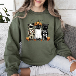 Funny Halloween Cats Retro Ghost Pumpkin Vintage Nostalgic Spooky Season Graphic Sweatshirt — view 2