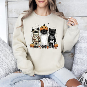Funny Halloween Cats Retro Ghost Pumpkin Vintage Nostalgic Spooky Season Graphic Sweatshirt — view 3