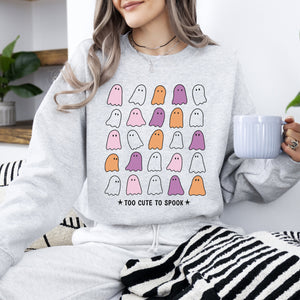 Too Cute To Spook Mini Ghosts Halloween Vintage Pumpkin Retro Spooky Fall Graphic Sweatshirt — view 2