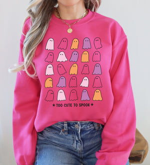 Too Cute To Spook Mini Ghosts Halloween Vintage Pumpkin Retro Spooky Fall Graphic Sweatshirt — view 1