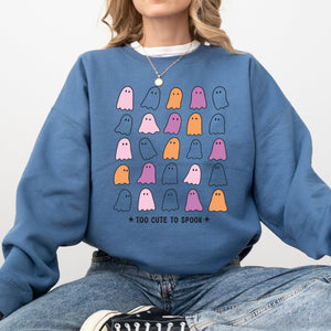 Too Cute To Spook Mini Ghosts Halloween Vintage Pumpkin Retro Spooky Fall Graphic Sweatshirt — view 3