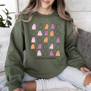 Too Cute To Spook Mini Ghosts Halloween Vintage Pumpkin Retro Spooky Fall Graphic Sweatshirt — view 4