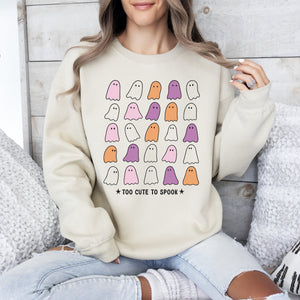 Too Cute To Spook Mini Ghosts Halloween Vintage Pumpkin Retro Spooky Fall Graphic Sweatshirt — view 5