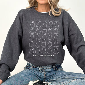 Too Cute To Spook Mini Ghosts Halloween Vintage Pumpkin Retro Spooky Fall Graphic Sweatshirt — view 7