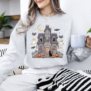 Haunted Book Store Ghost Halloween Vintage Pumpkin Retro Spooky Graphic Sweatshirt — view 2