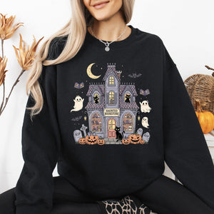 Haunted Book Store Ghost Halloween Vintage Pumpkin Retro Spooky Graphic Sweatshirt — view 7