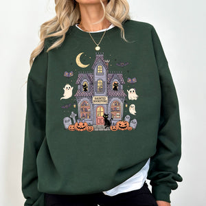 Haunted Book Store Ghost Halloween Vintage Pumpkin Retro Spooky Graphic Sweatshirt — view 5
