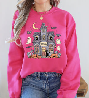 Haunted Book Store Ghost Halloween Vintage Pumpkin Retro Spooky Graphic Sweatshirt — view 6