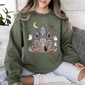 Haunted Book Store Ghost Halloween Vintage Pumpkin Retro Spooky Graphic Sweatshirt — view 8