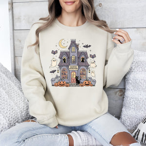 Haunted Book Store Ghost Halloween Vintage Pumpkin Retro Spooky Graphic Sweatshirt — view 3