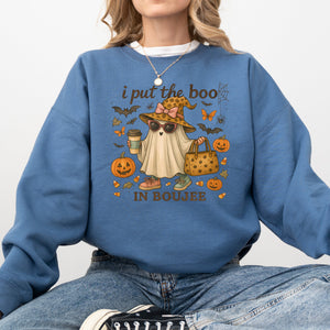 Boujee Ghost Fancy Halloween Vintage Pumpkin Retro Spooky Costume Fall Graphic Sweatshirt — view 3