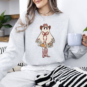 Cute Cowgirl Ghost Halloween Western Vintage Pumpkin Spooky Retro Graphic Sweatshirt — view 2