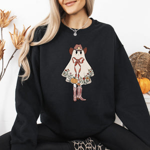 Cute Cowgirl Ghost Halloween Western Vintage Pumpkin Spooky Retro Graphic Sweatshirt — view 8